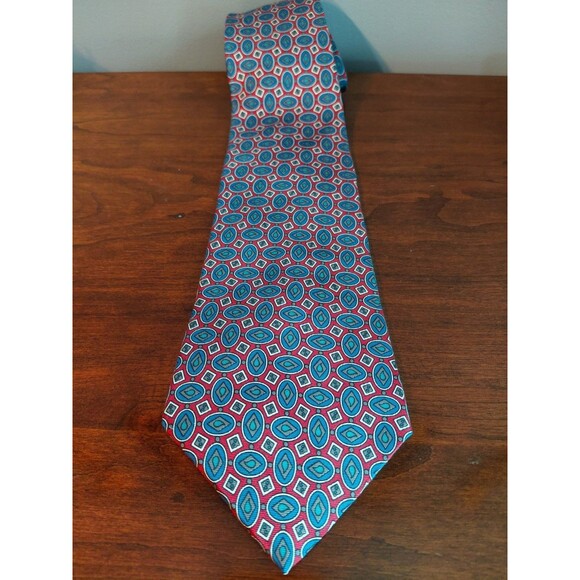 Saville Row Art Deco Silk Tie Geometric Blue Gray Made in USA 56"L 4"W 1980s - Picture 2 of 6